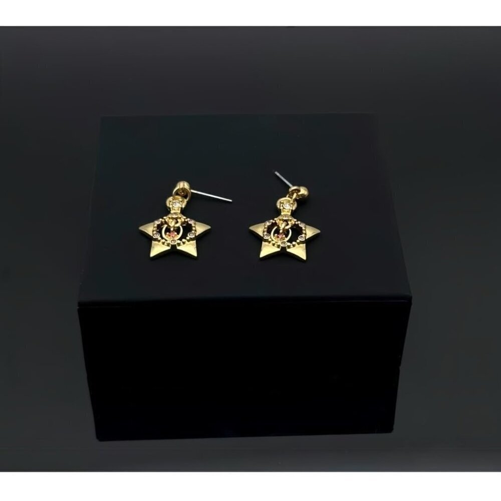 Anime Dangle Earrings Gold Plated Brass Cubic Zirconia Star Moon Heart Women - Picture 5 of 5
